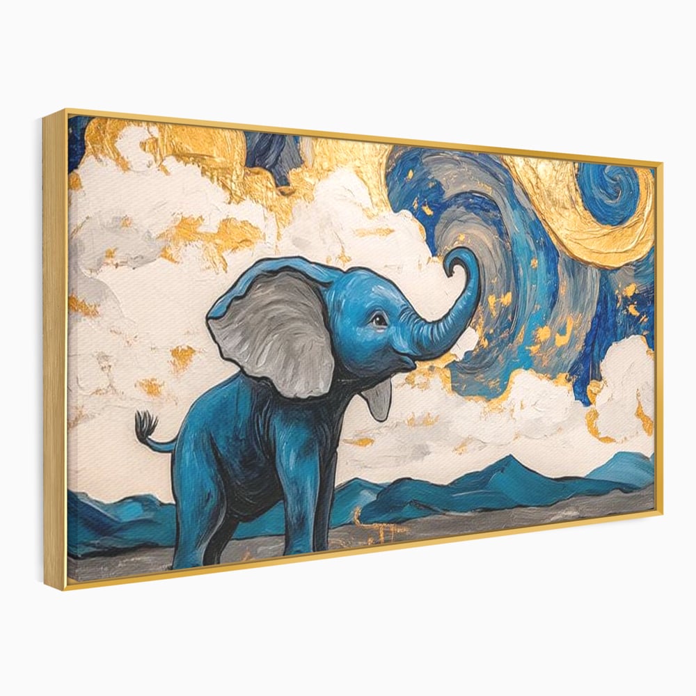Tablou Canvas Premium, LuxCanva® M1314, Taramul Sclipirilor, Auriu, Valuri, Trompa, Oniric, Elefantel, Pictat, Vis, Dragalas, Magic, Arta Abstracta, Birou, Living, Camera Copil