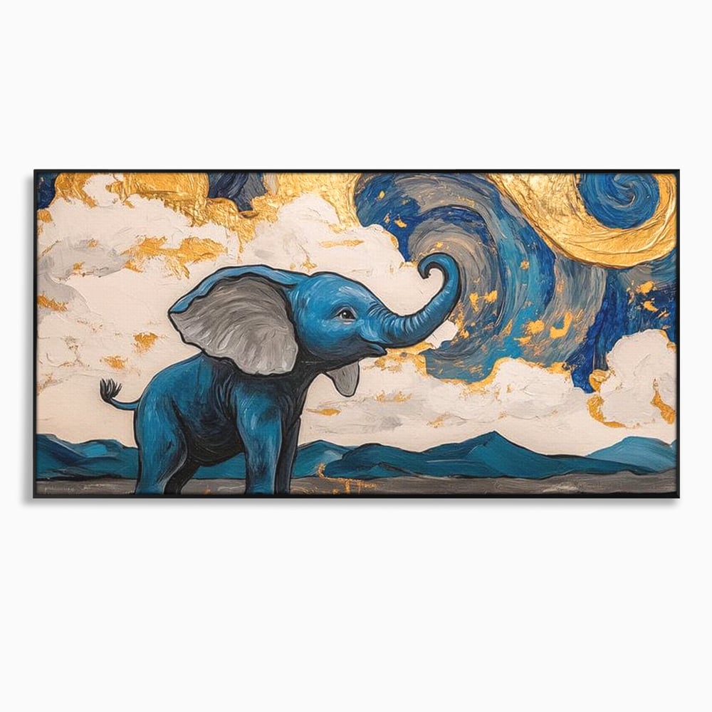 Tablou Canvas Premium, LuxCanva® M1314, Taramul Sclipirilor, Auriu, Valuri, Trompa, Oniric, Elefantel, Pictat, Vis, Dragalas, Magic, Arta Abstracta, Birou, Living, Camera Copil