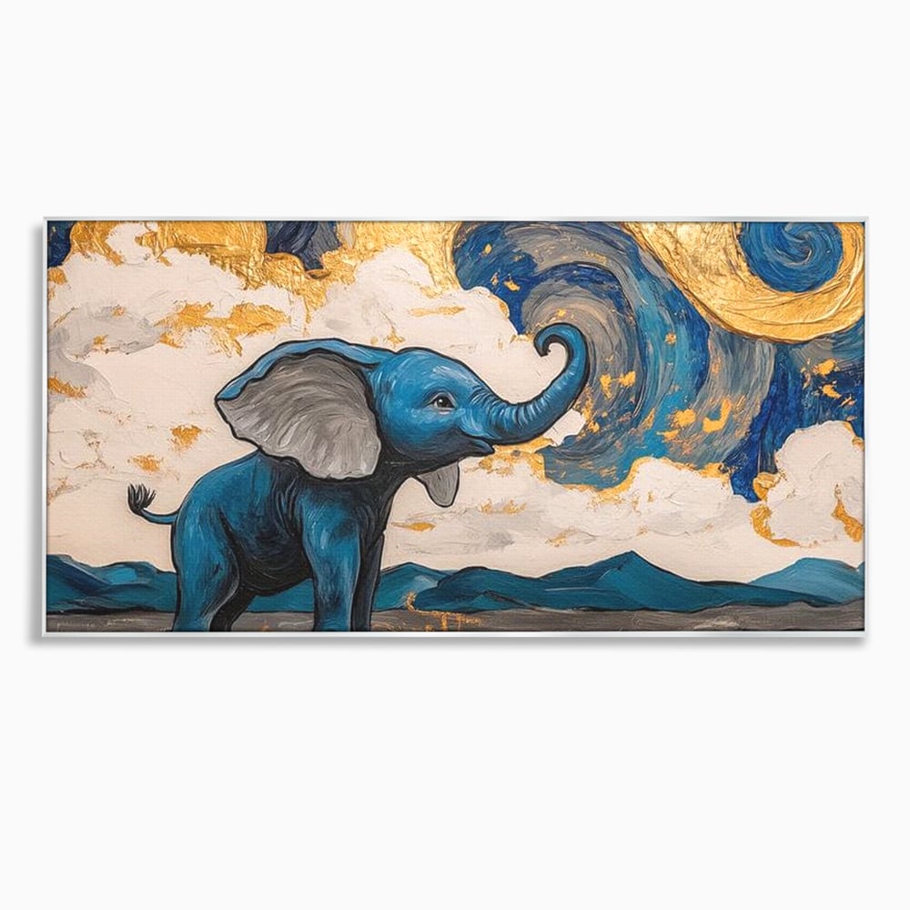 Tablou Canvas Premium, LuxCanva® M1314, Taramul Sclipirilor, Auriu, Valuri, Trompa, Oniric, Elefantel, Pictat, Vis, Dragalas, Magic, Arta Abstracta, Birou, Living, Camera Copil