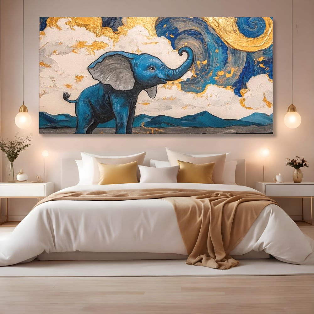 Tablou Canvas Premium, LuxCanva® M1314, Taramul Sclipirilor, Auriu, Valuri, Trompa, Oniric, Elefantel, Pictat, Vis, Dragalas, Magic, Arta Abstracta, Birou, Living, Camera Copil