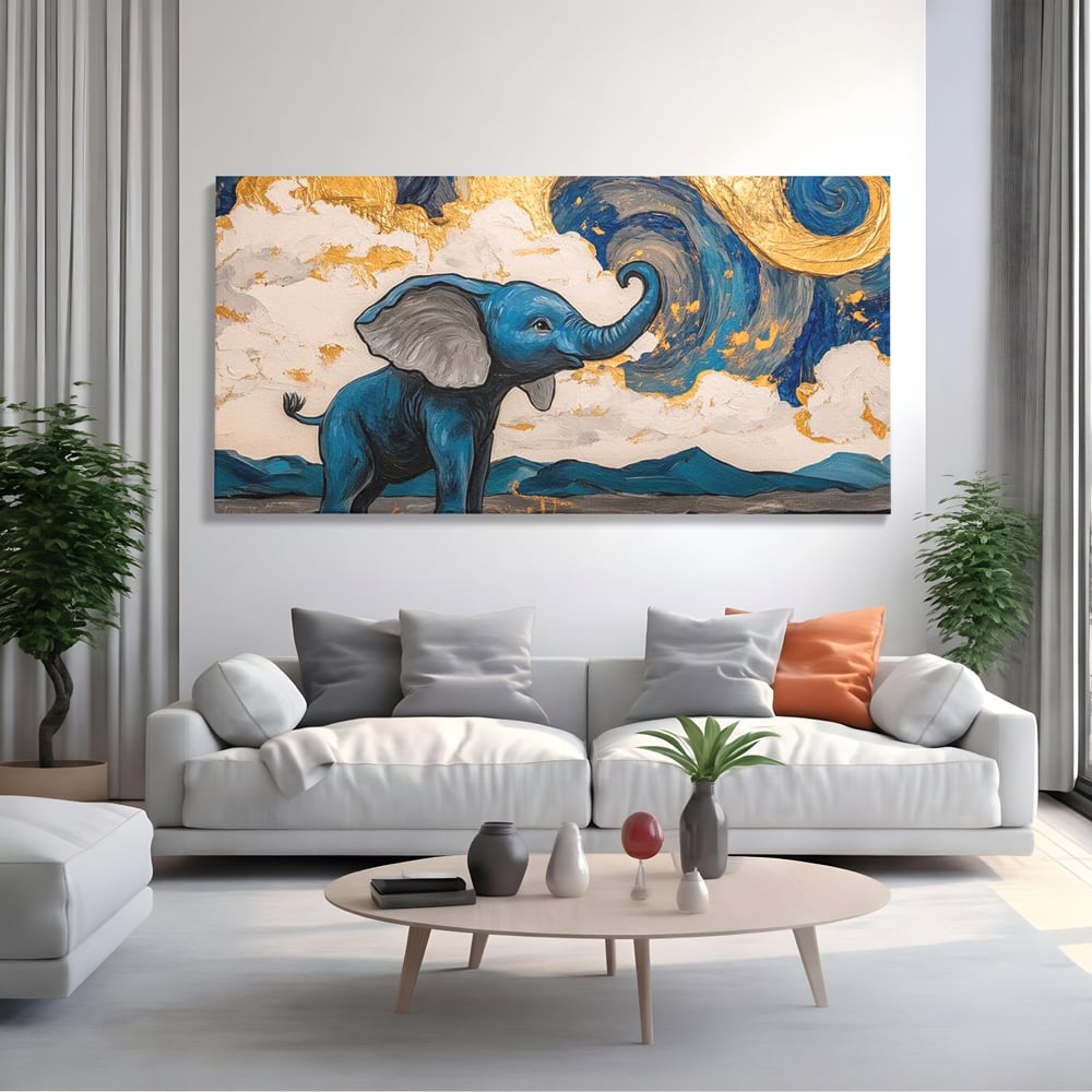 Tablou Canvas Premium, LuxCanva® M1314, Taramul Sclipirilor, Auriu, Valuri, Trompa, Oniric, Elefantel, Pictat, Vis, Dragalas, Magic, Arta Abstracta, Birou, Living, Camera Copil