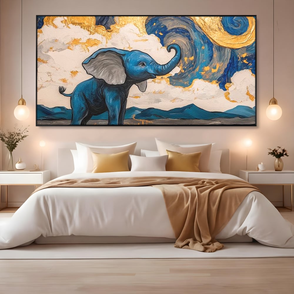 Tablou Canvas Premium, LuxCanva® M1314, Taramul Sclipirilor, Auriu, Valuri, Trompa, Oniric, Elefantel, Pictat, Vis, Dragalas, Magic, Arta Abstracta, Birou, Living, Camera Copil