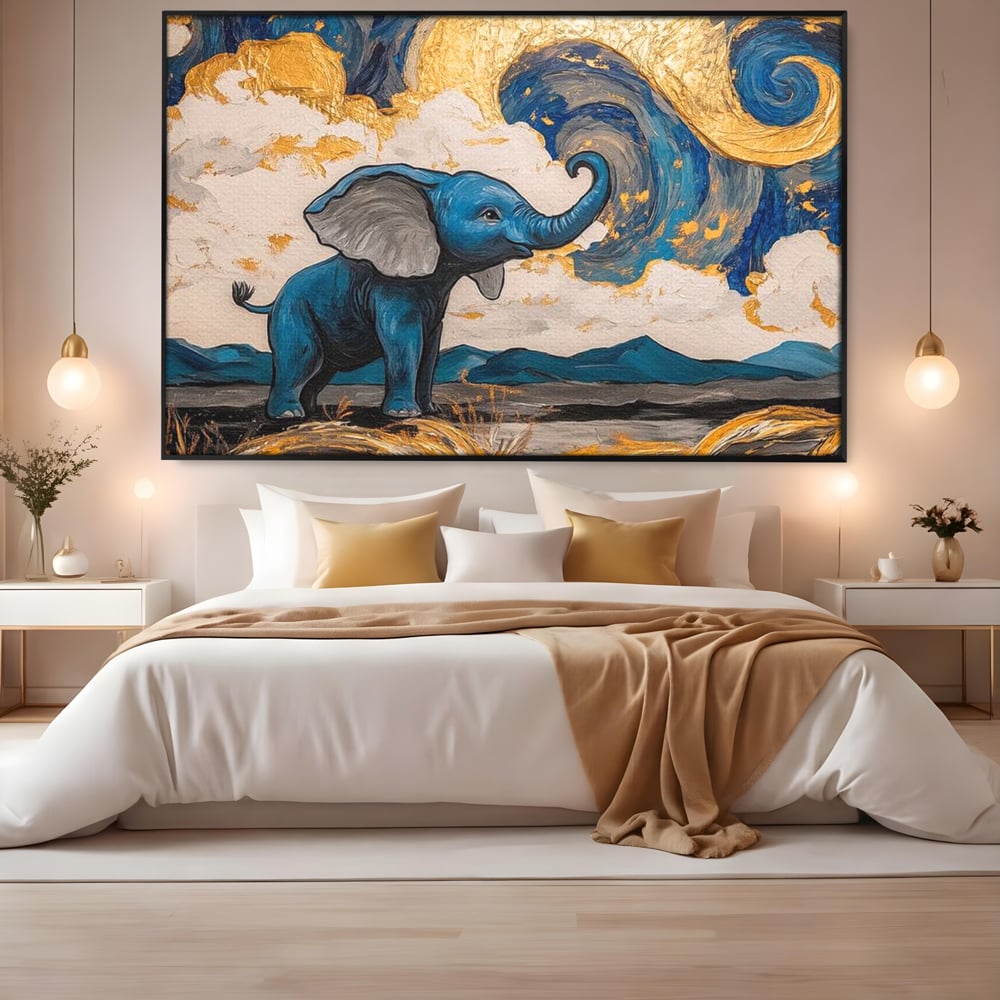 Tablou Canvas Premium, LuxCanva® M1314, Taramul Sclipirilor, Auriu, Valuri, Trompa, Oniric, Elefantel, Pictat, Vis, Dragalas, Magic, Arta Abstracta, Birou, Living, Camera Copil