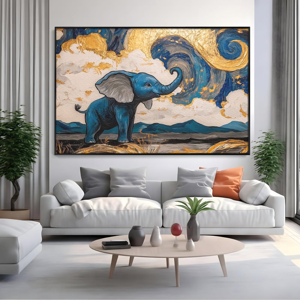 Tablou Canvas Premium, LuxCanva® M1314, Taramul Sclipirilor, Auriu, Valuri, Trompa, Oniric, Elefantel, Pictat, Vis, Dragalas, Magic, Arta Abstracta, Birou, Living, Camera Copil
