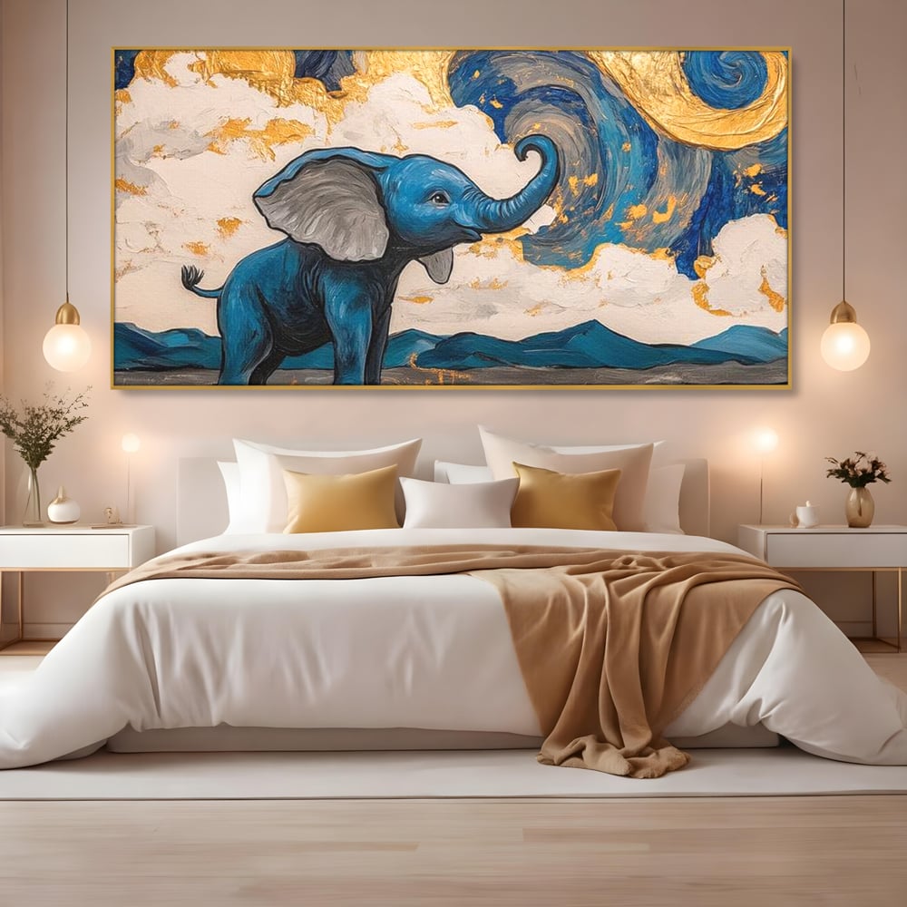 Tablou Canvas Premium, LuxCanva® M1314, Taramul Sclipirilor, Auriu, Valuri, Trompa, Oniric, Elefantel, Pictat, Vis, Dragalas, Magic, Arta Abstracta, Birou, Living, Camera Copil