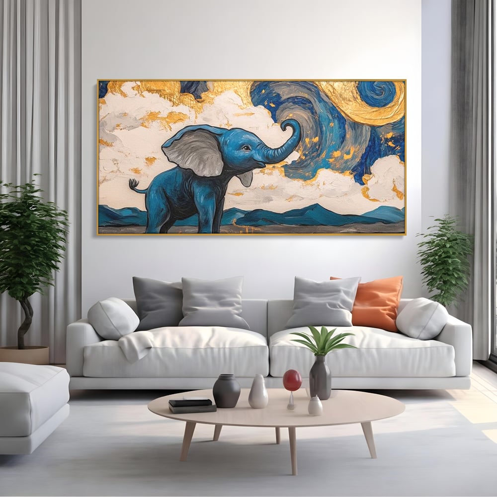 Tablou Canvas Premium, LuxCanva® M1314, Taramul Sclipirilor, Auriu, Valuri, Trompa, Oniric, Elefantel, Pictat, Vis, Dragalas, Magic, Arta Abstracta, Birou, Living, Camera Copil