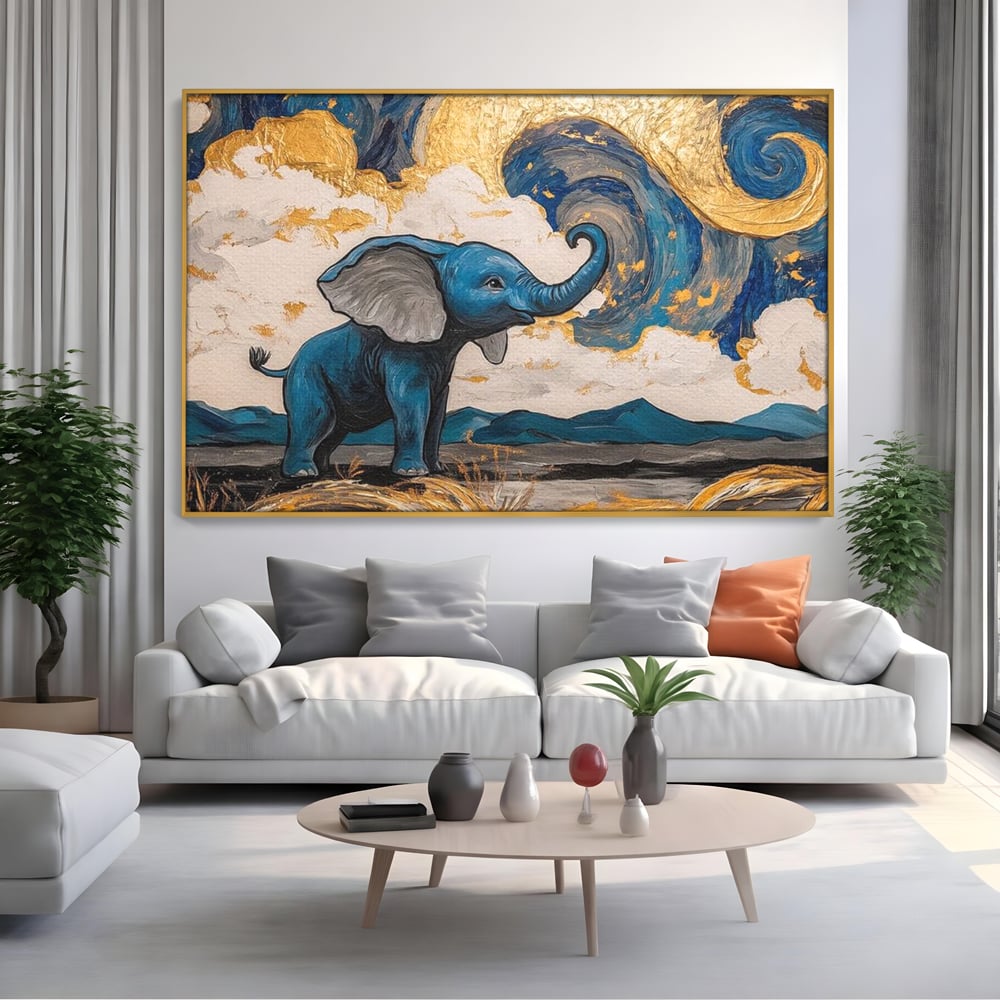 Tablou Canvas Premium, LuxCanva® M1314, Taramul Sclipirilor, Auriu, Valuri, Trompa, Oniric, Elefantel, Pictat, Vis, Dragalas, Magic, Arta Abstracta, Birou, Living, Camera Copil