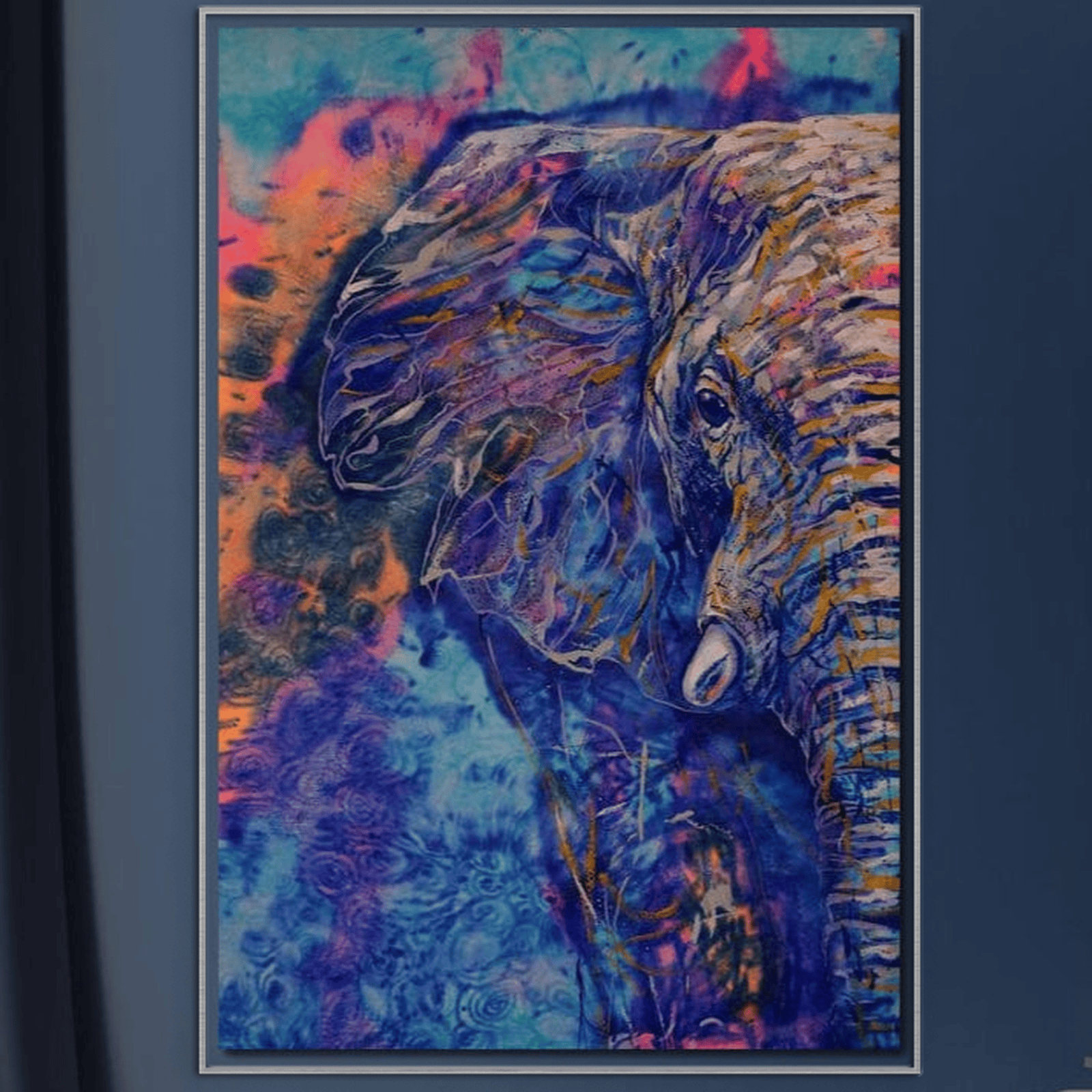 Leinwand Premium Canvas Wandkunst, LuxCanva® M1315, Riese im Nebel, Abstrakt, Mehrfarbig, Kräftige Farben, Moderne Kunst, Strukturiert, Elefant, Profil, Fantasie, Büro, Wohnen, Kinderzimmer