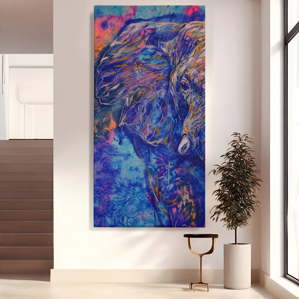 Tablou Canvas Premium, LuxCanva® M1315, Gigantul din Nebuloasa, Abstract, Multicolor, Culori Vibrante, Arta Moderna, Texturat, Elefant, Profil, Fantezie, Birou, Living, Camera Copil