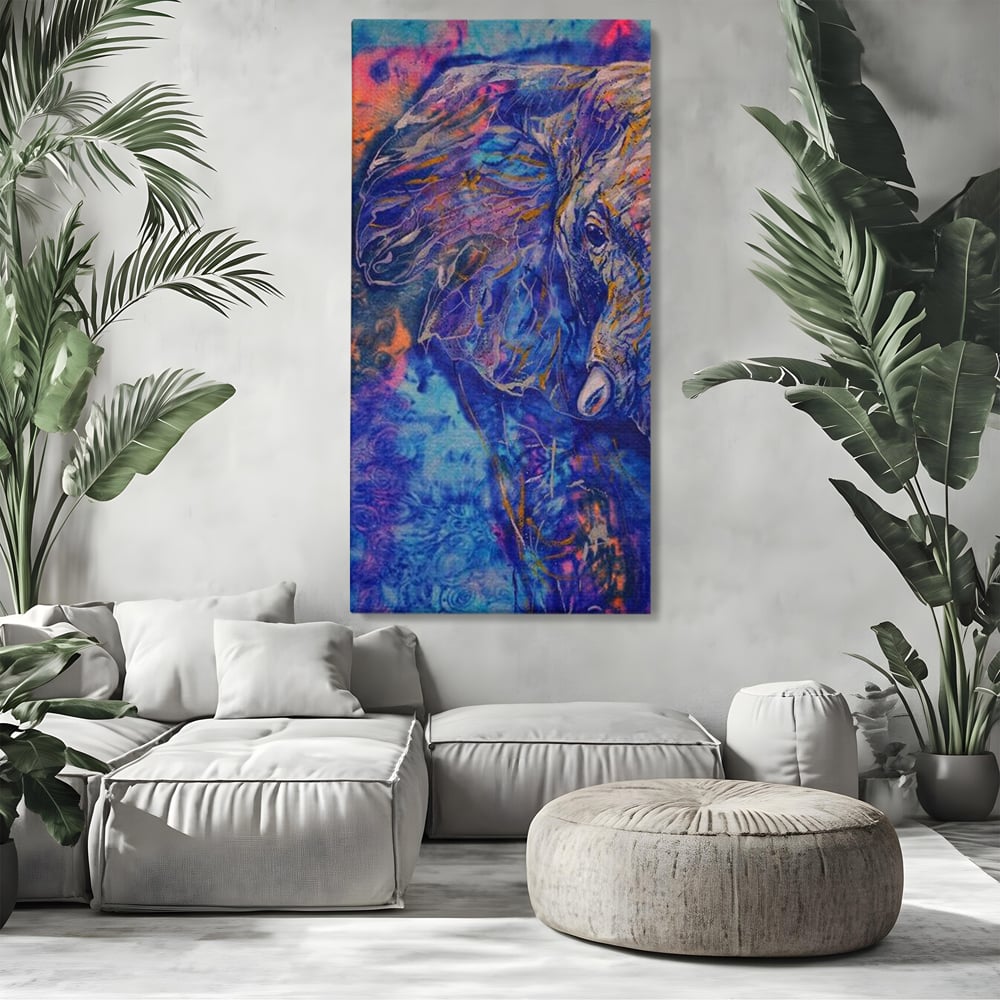 Tablou Canvas Premium, LuxCanva® M1315, Gigantul din Nebuloasa, Abstract, Multicolor, Culori Vibrante, Arta Moderna, Texturat, Elefant, Profil, Fantezie, Birou, Living, Camera Copil