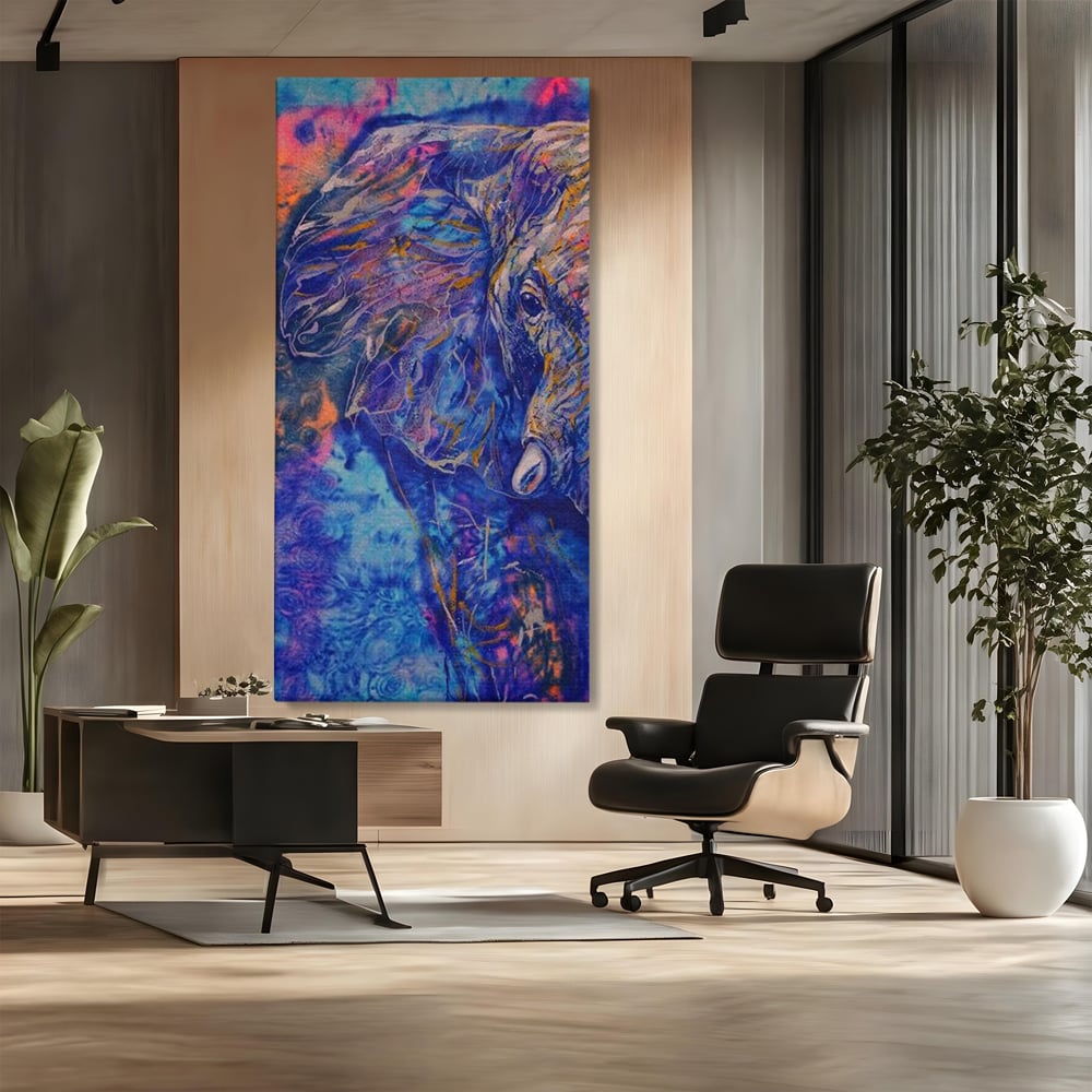 Tablou Canvas Premium, LuxCanva® M1315, Gigantul din Nebuloasa, Abstract, Multicolor, Culori Vibrante, Arta Moderna, Texturat, Elefant, Profil, Fantezie, Birou, Living, Camera Copil