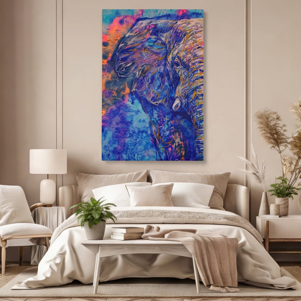 Tablou Canvas Premium, LuxCanva® M1315, Gigantul din Nebuloasa, Abstract, Multicolor, Culori Vibrante, Arta Moderna, Texturat, Elefant, Profil, Fantezie, Birou, Living, Camera Copil