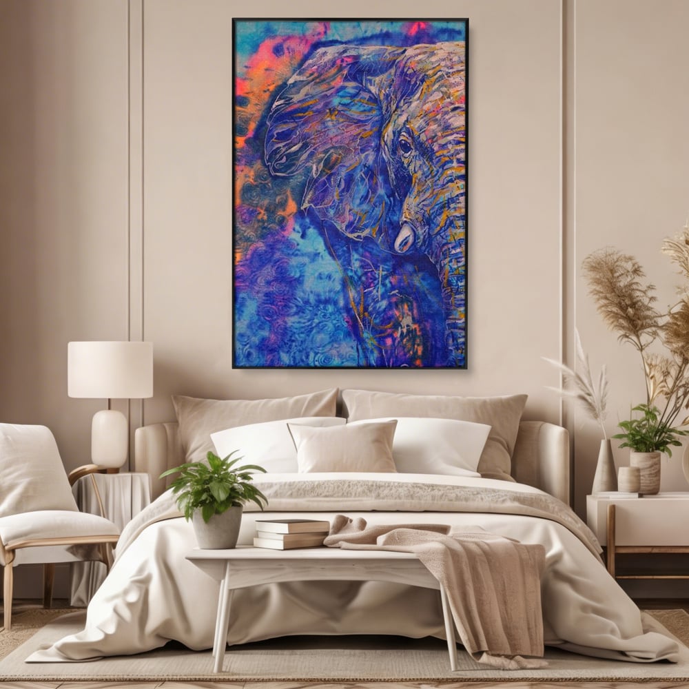 Tablou Canvas Premium, LuxCanva® M1315, Gigantul din Nebuloasa, Abstract, Multicolor, Culori Vibrante, Arta Moderna, Texturat, Elefant, Profil, Fantezie, Birou, Living, Camera Copil