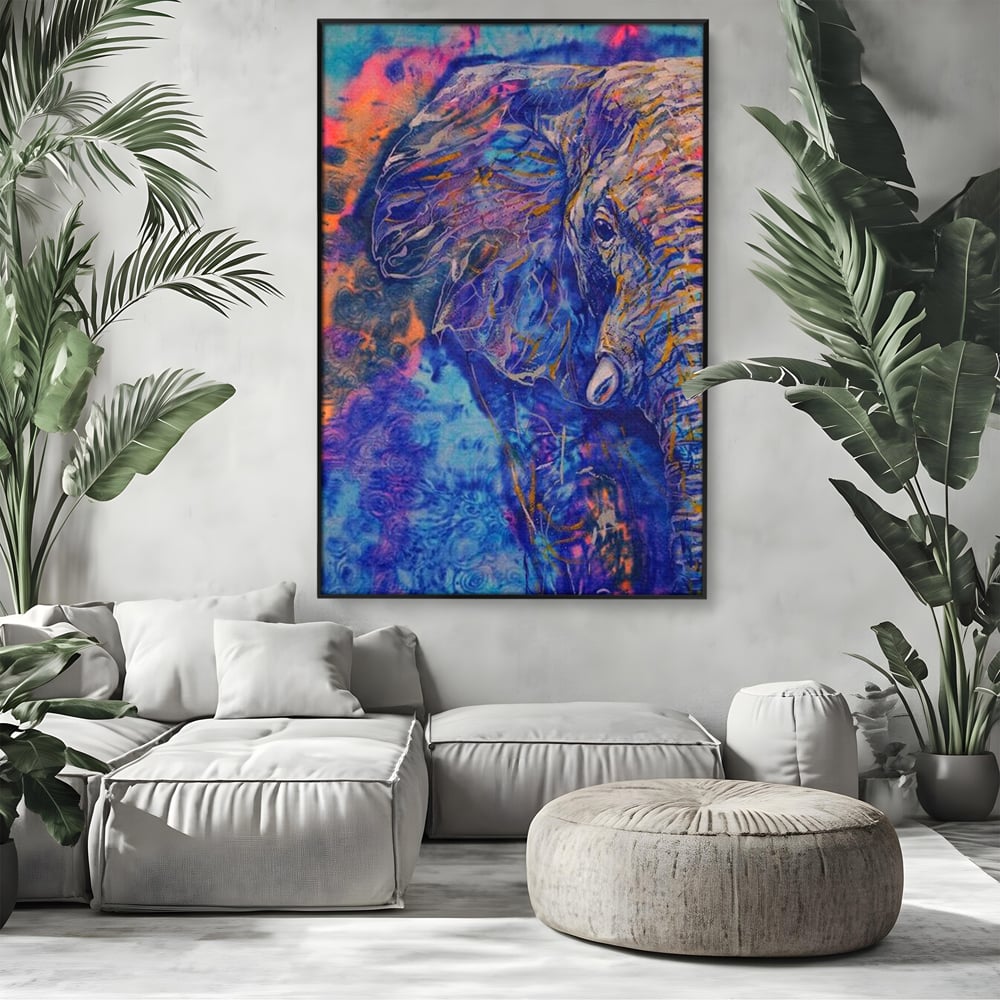 Tablou Canvas Premium, LuxCanva® M1315, Gigantul din Nebuloasa, Abstract, Multicolor, Culori Vibrante, Arta Moderna, Texturat, Elefant, Profil, Fantezie, Birou, Living, Camera Copil