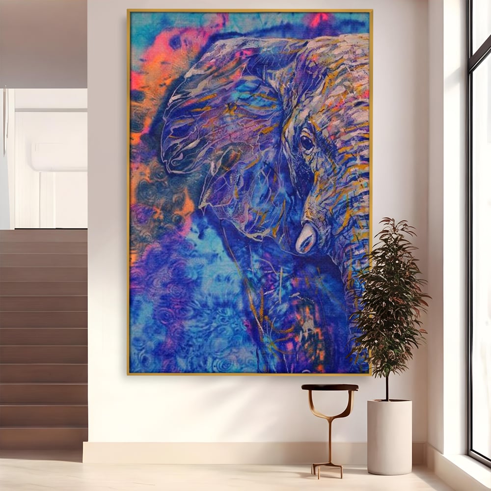 Tablou Canvas Premium, LuxCanva® M1315, Gigantul din Nebuloasa, Abstract, Multicolor, Culori Vibrante, Arta Moderna, Texturat, Elefant, Profil, Fantezie, Birou, Living, Camera Copil