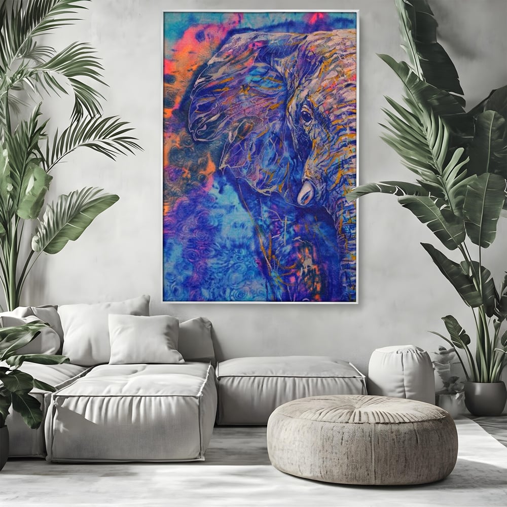 Tablou Canvas Premium, LuxCanva® M1315, Gigantul din Nebuloasa, Abstract, Multicolor, Culori Vibrante, Arta Moderna, Texturat, Elefant, Profil, Fantezie, Birou, Living, Camera Copil