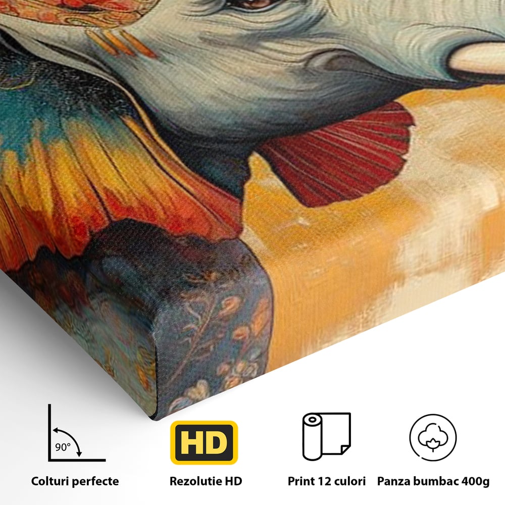Leinwand Premium Canvas Wandkunst, LuxCanva® M1316, Orientalische Geschichte, Floral, Harmonie, Orientalisch, Ethnisch, Ohren, Elefant, Profil, Wandkunst, Abstrakt, Büro, Wohnzimmer, Kinderzimmer
