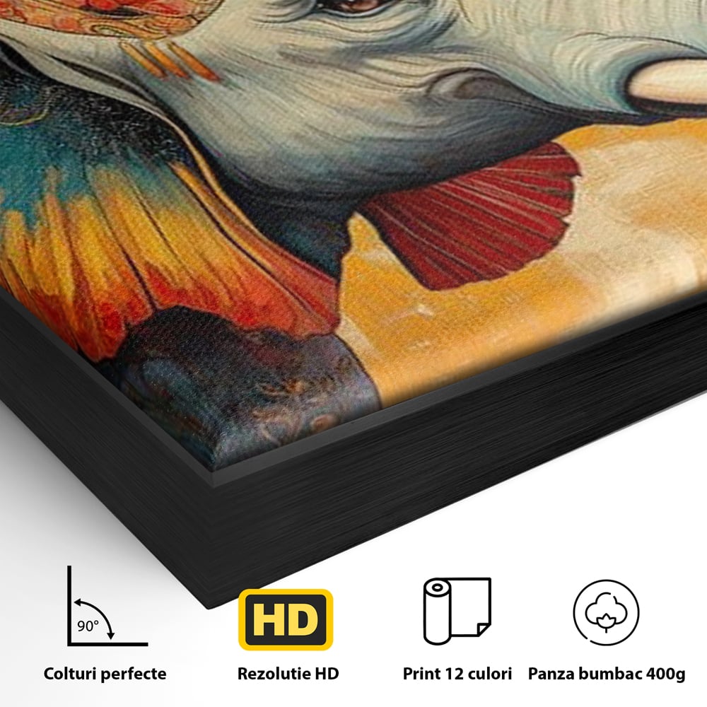 Leinwand Premium Canvas Wandkunst, LuxCanva® M1316, Orientalische Geschichte, Floral, Harmonie, Orientalisch, Ethnisch, Ohren, Elefant, Profil, Wandkunst, Abstrakt, Büro, Wohnzimmer, Kinderzimmer