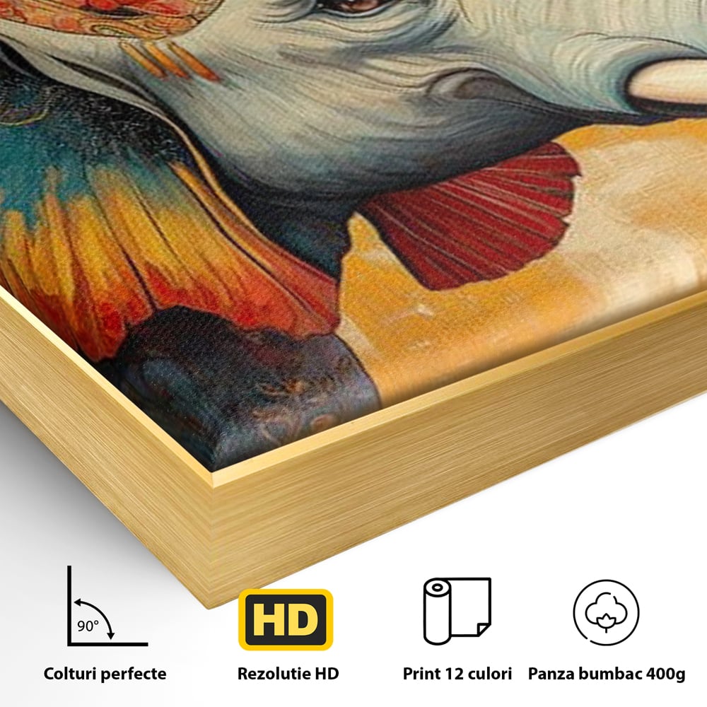 Leinwand Premium Canvas Wandkunst, LuxCanva® M1316, Orientalische Geschichte, Floral, Harmonie, Orientalisch, Ethnisch, Ohren, Elefant, Profil, Wandkunst, Abstrakt, Büro, Wohnzimmer, Kinderzimmer