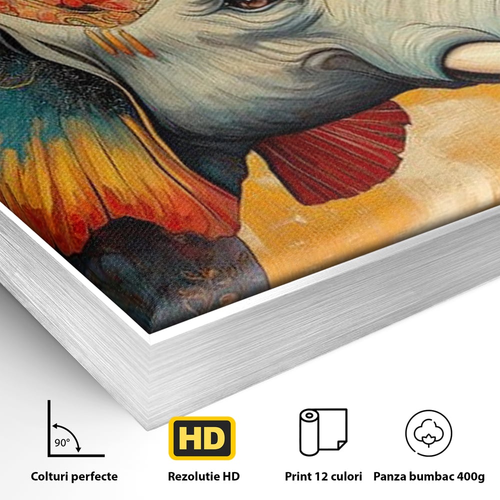 Leinwand Premium Canvas Wandkunst, LuxCanva® M1316, Orientalische Geschichte, Floral, Harmonie, Orientalisch, Ethnisch, Ohren, Elefant, Profil, Wandkunst, Abstrakt, Büro, Wohnzimmer, Kinderzimmer