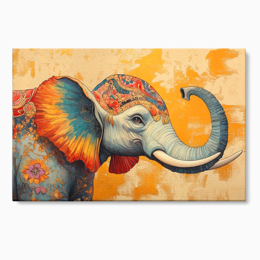 Leinwand Premium Canvas Wandkunst, LuxCanva® M1316, Orientalische Geschichte, Floral, Harmonie, Orientalisch, Ethnisch, Ohren, Elefant, Profil, Wandkunst, Abstrakt, Büro, Wohnzimmer, Kinderzimmer