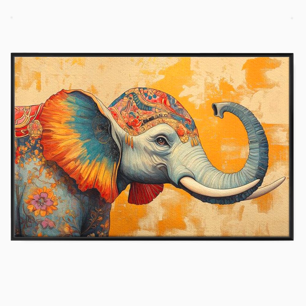 Leinwand Premium Canvas Wandkunst, LuxCanva® M1316, Orientalische Geschichte, Floral, Harmonie, Orientalisch, Ethnisch, Ohren, Elefant, Profil, Wandkunst, Abstrakt, Büro, Wohnzimmer, Kinderzimmer
