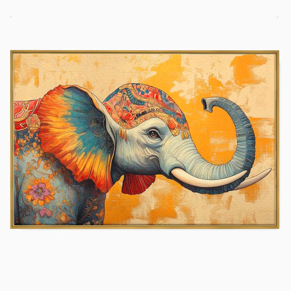 Leinwand Premium Canvas Wandkunst, LuxCanva® M1316, Orientalische Geschichte, Floral, Harmonie, Orientalisch, Ethnisch, Ohren, Elefant, Profil, Wandkunst, Abstrakt, Büro, Wohnzimmer, Kinderzimmer
