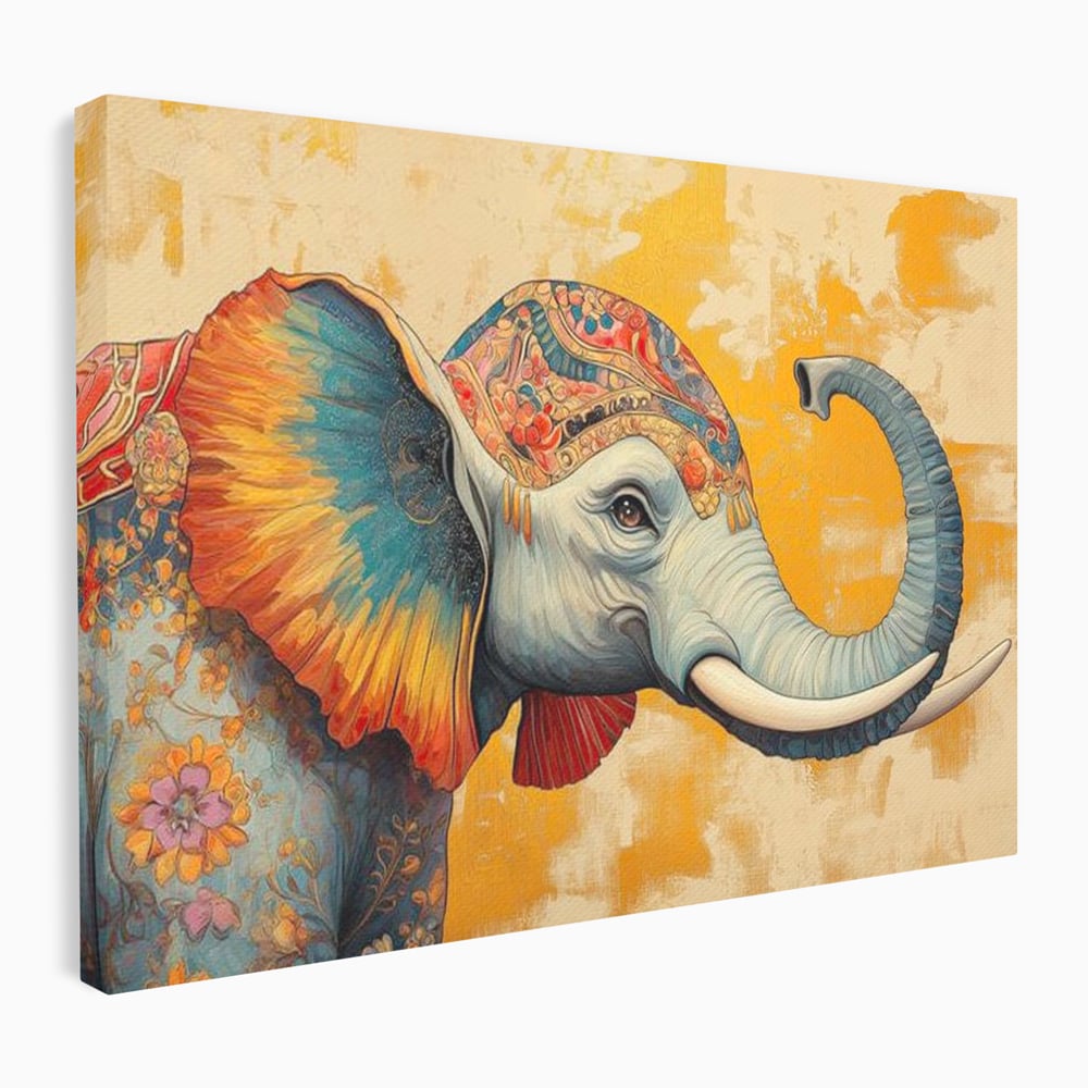 Leinwand Premium Canvas Wandkunst, LuxCanva® M1316, Orientalische Geschichte, Floral, Harmonie, Orientalisch, Ethnisch, Ohren, Elefant, Profil, Wandkunst, Abstrakt, Büro, Wohnzimmer, Kinderzimmer