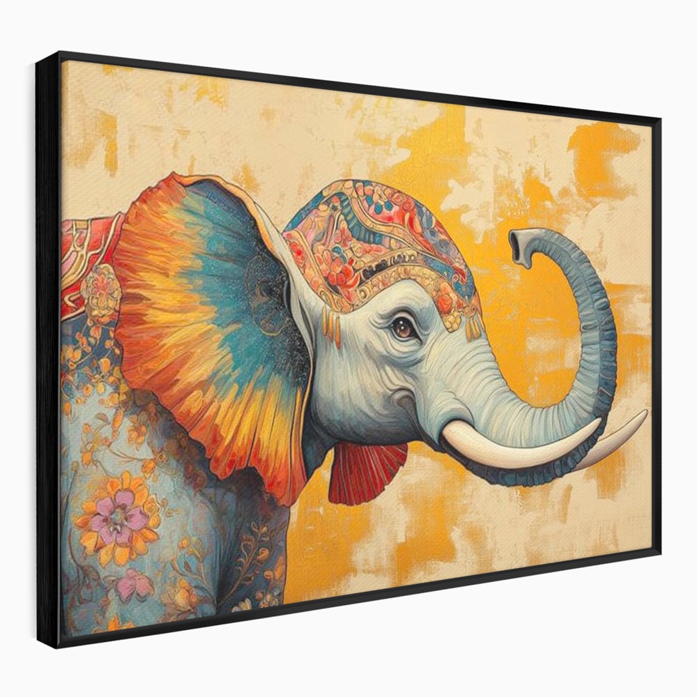 Leinwand Premium Canvas Wandkunst, LuxCanva® M1316, Orientalische Geschichte, Floral, Harmonie, Orientalisch, Ethnisch, Ohren, Elefant, Profil, Wandkunst, Abstrakt, Büro, Wohnzimmer, Kinderzimmer