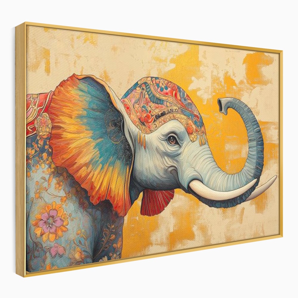 Leinwand Premium Canvas Wandkunst, LuxCanva® M1316, Orientalische Geschichte, Floral, Harmonie, Orientalisch, Ethnisch, Ohren, Elefant, Profil, Wandkunst, Abstrakt, Büro, Wohnzimmer, Kinderzimmer