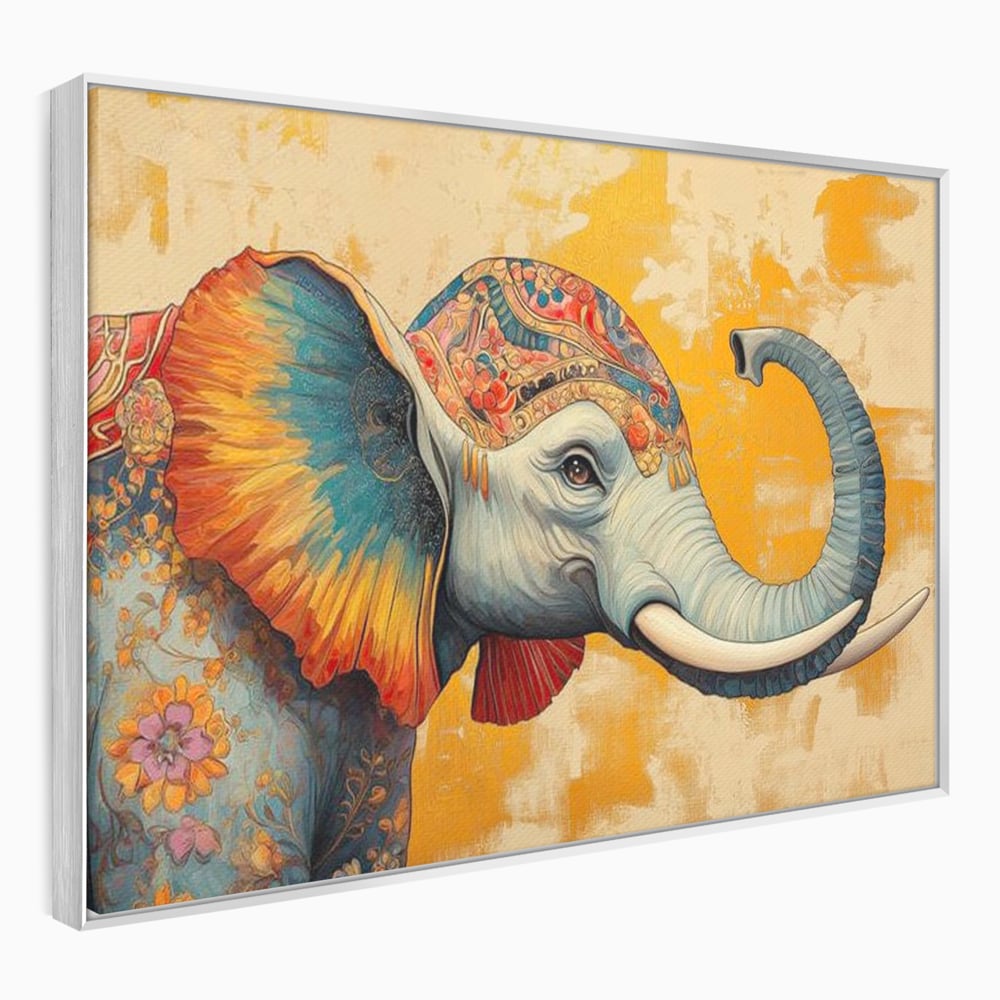 Leinwand Premium Canvas Wandkunst, LuxCanva® M1316, Orientalische Geschichte, Floral, Harmonie, Orientalisch, Ethnisch, Ohren, Elefant, Profil, Wandkunst, Abstrakt, Büro, Wohnzimmer, Kinderzimmer