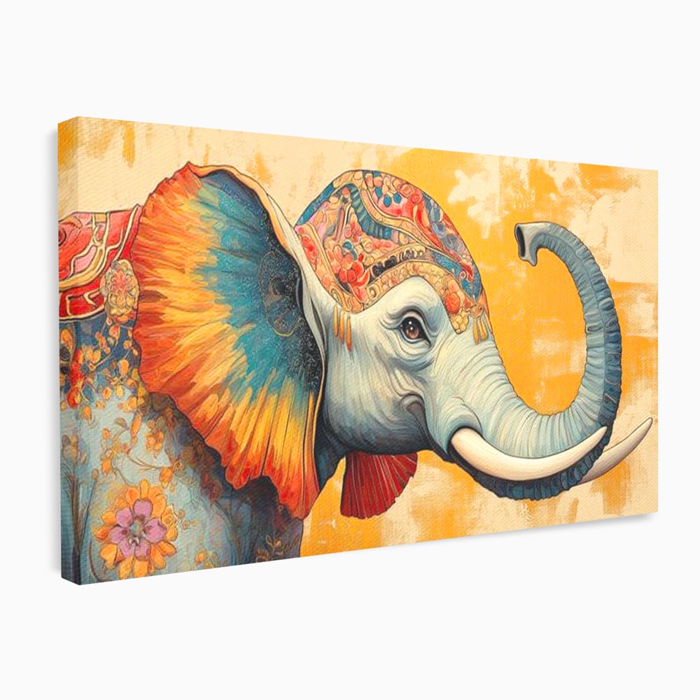Leinwand Premium Canvas Wandkunst, LuxCanva® M1316, Orientalische Geschichte, Floral, Harmonie, Orientalisch, Ethnisch, Ohren, Elefant, Profil, Wandkunst, Abstrakt, Büro, Wohnzimmer, Kinderzimmer