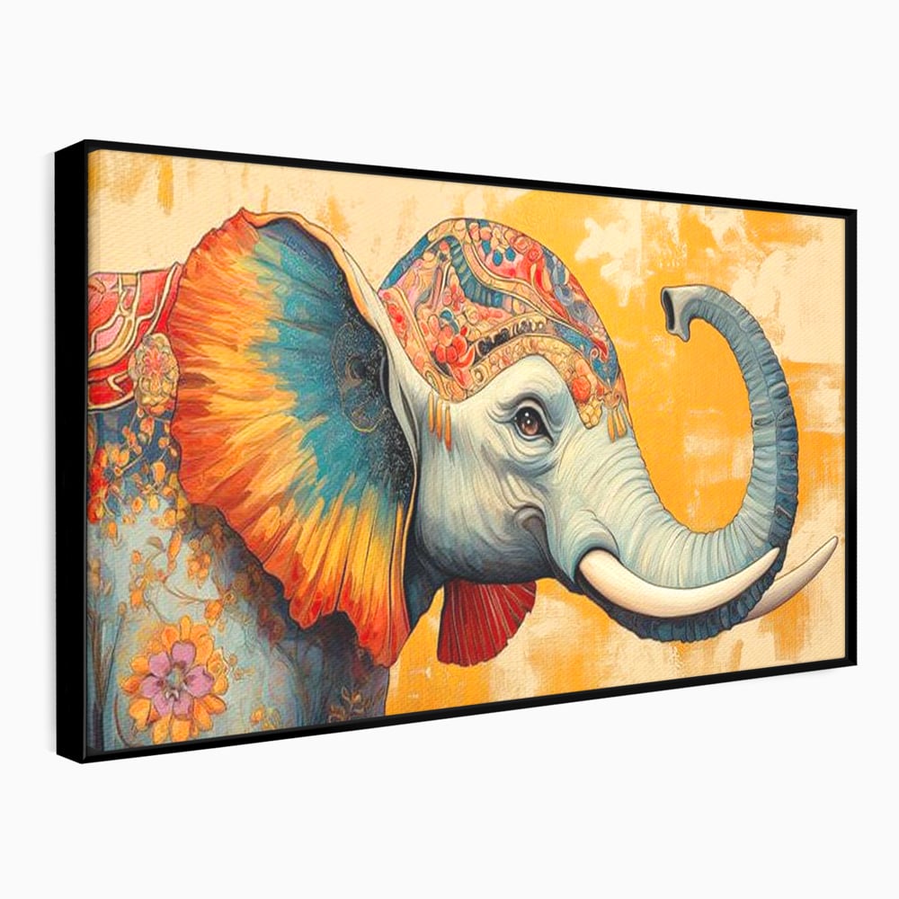 Leinwand Premium Canvas Wandkunst, LuxCanva® M1316, Orientalische Geschichte, Floral, Harmonie, Orientalisch, Ethnisch, Ohren, Elefant, Profil, Wandkunst, Abstrakt, Büro, Wohnzimmer, Kinderzimmer
