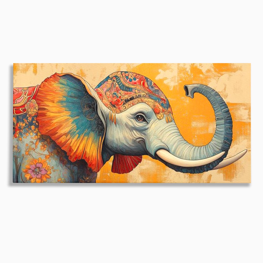 Leinwand Premium Canvas Wandkunst, LuxCanva® M1316, Orientalische Geschichte, Floral, Harmonie, Orientalisch, Ethnisch, Ohren, Elefant, Profil, Wandkunst, Abstrakt, Büro, Wohnzimmer, Kinderzimmer
