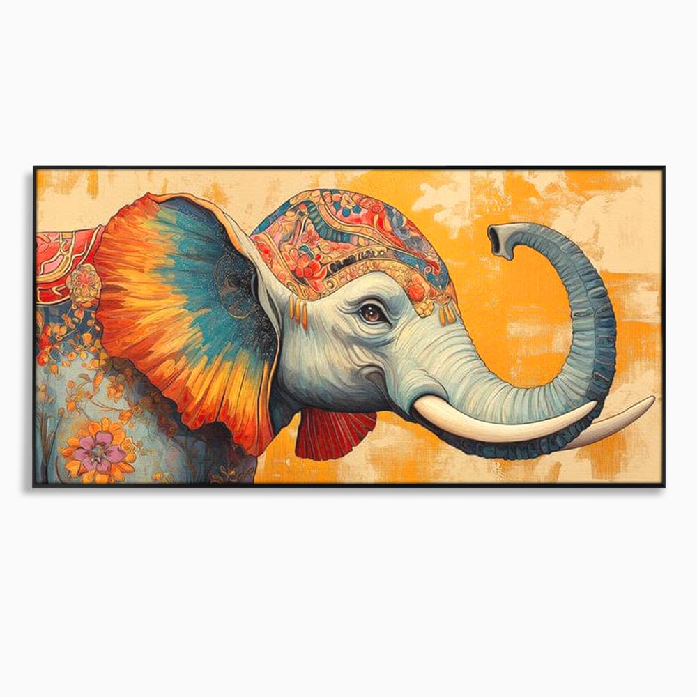 Leinwand Premium Canvas Wandkunst, LuxCanva® M1316, Orientalische Geschichte, Floral, Harmonie, Orientalisch, Ethnisch, Ohren, Elefant, Profil, Wandkunst, Abstrakt, Büro, Wohnzimmer, Kinderzimmer