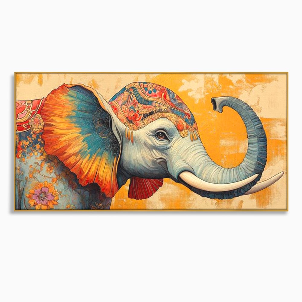 Leinwand Premium Canvas Wandkunst, LuxCanva® M1316, Orientalische Geschichte, Floral, Harmonie, Orientalisch, Ethnisch, Ohren, Elefant, Profil, Wandkunst, Abstrakt, Büro, Wohnzimmer, Kinderzimmer