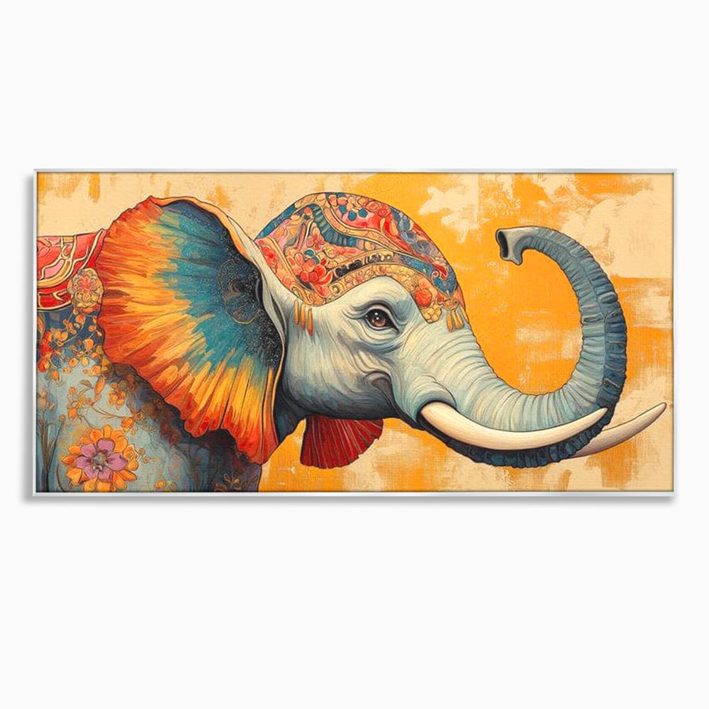 Leinwand Premium Canvas Wandkunst, LuxCanva® M1316, Orientalische Geschichte, Floral, Harmonie, Orientalisch, Ethnisch, Ohren, Elefant, Profil, Wandkunst, Abstrakt, Büro, Wohnzimmer, Kinderzimmer