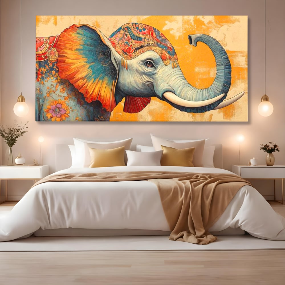 Leinwand Premium Canvas Wandkunst, LuxCanva® M1316, Orientalische Geschichte, Floral, Harmonie, Orientalisch, Ethnisch, Ohren, Elefant, Profil, Wandkunst, Abstrakt, Büro, Wohnzimmer, Kinderzimmer