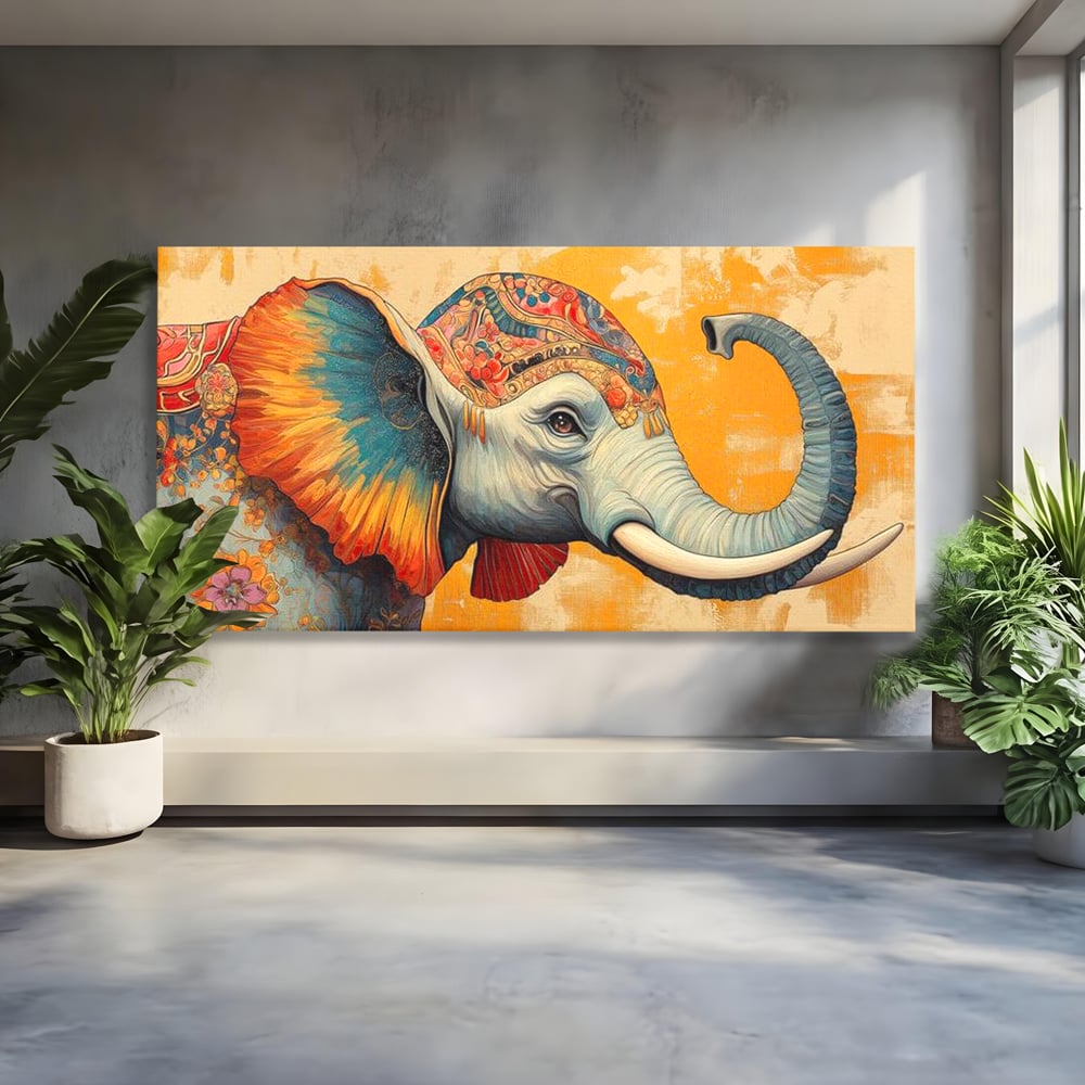 Leinwand Premium Canvas Wandkunst, LuxCanva® M1316, Orientalische Geschichte, Floral, Harmonie, Orientalisch, Ethnisch, Ohren, Elefant, Profil, Wandkunst, Abstrakt, Büro, Wohnzimmer, Kinderzimmer