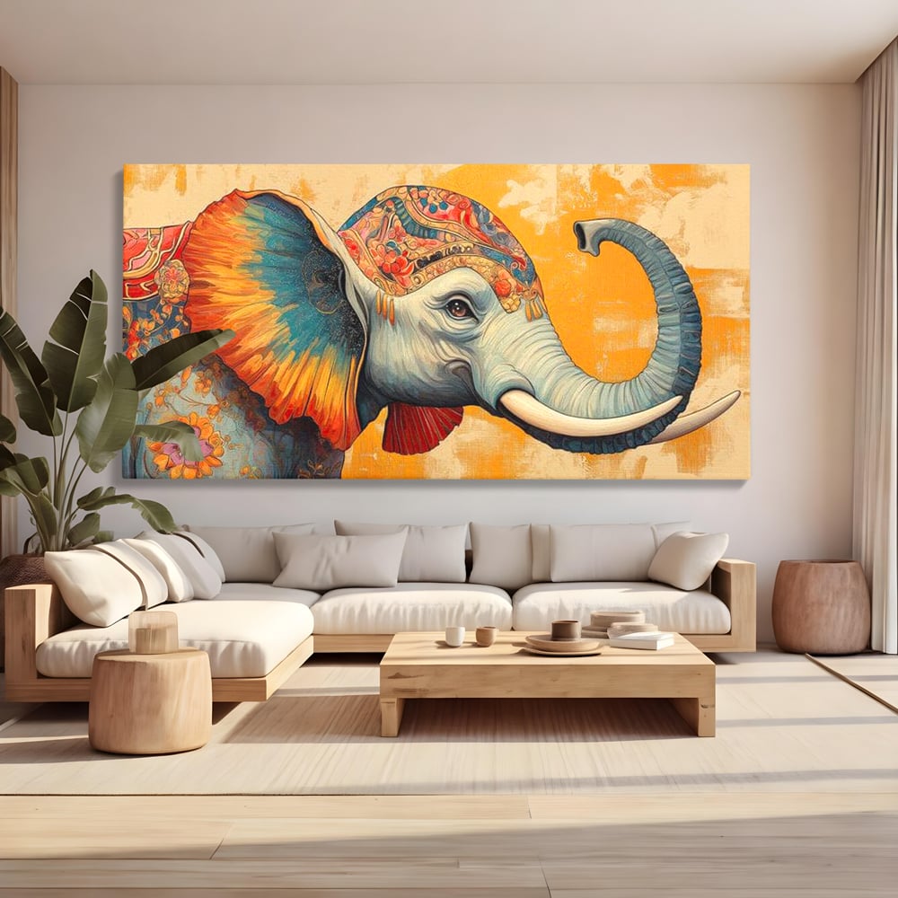 Leinwand Premium Canvas Wandkunst, LuxCanva® M1316, Orientalische Geschichte, Floral, Harmonie, Orientalisch, Ethnisch, Ohren, Elefant, Profil, Wandkunst, Abstrakt, Büro, Wohnzimmer, Kinderzimmer