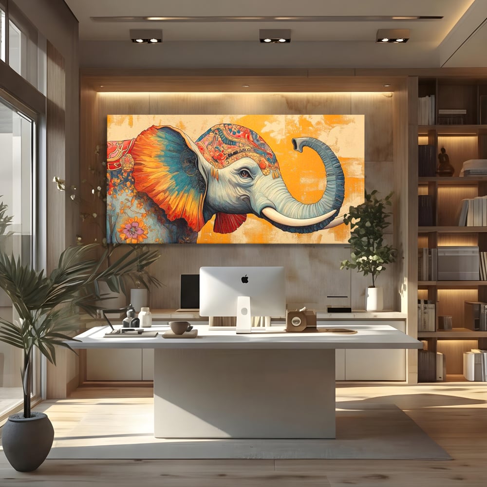 Leinwand Premium Canvas Wandkunst, LuxCanva® M1316, Orientalische Geschichte, Floral, Harmonie, Orientalisch, Ethnisch, Ohren, Elefant, Profil, Wandkunst, Abstrakt, Büro, Wohnzimmer, Kinderzimmer