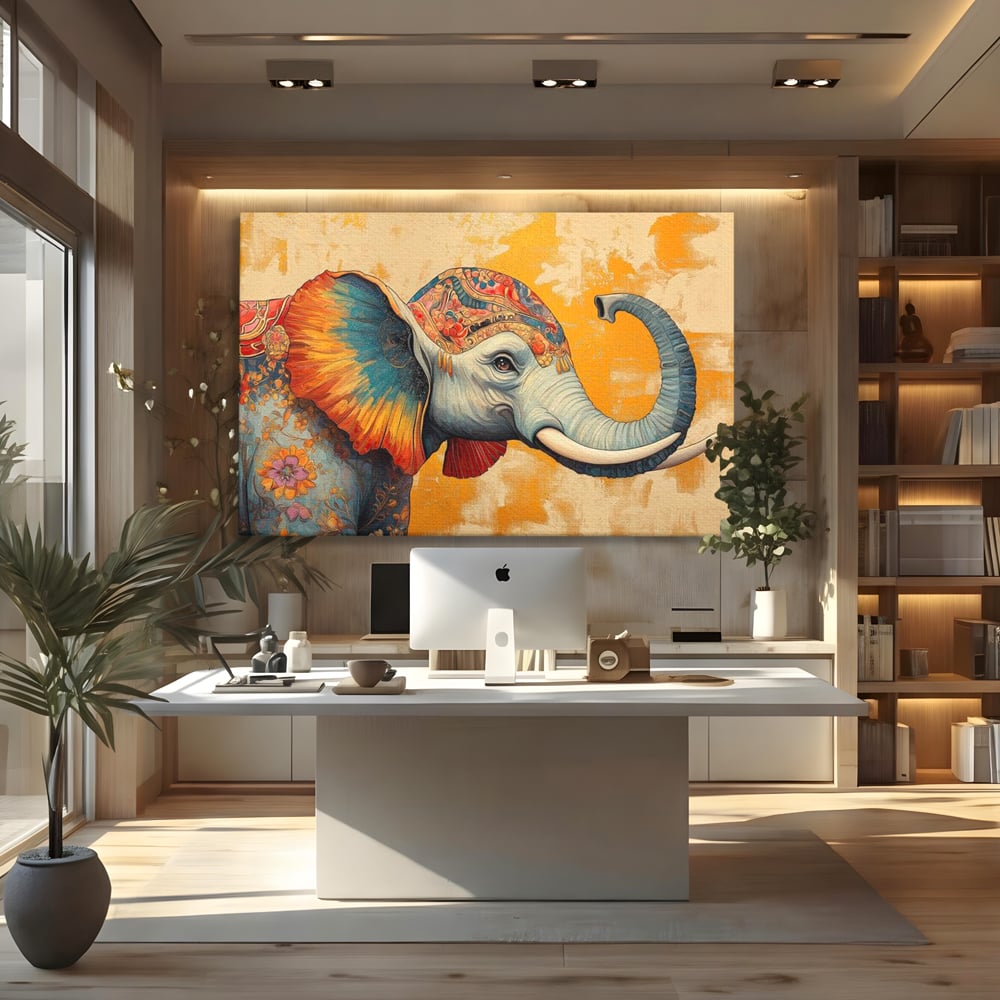 Leinwand Premium Canvas Wandkunst, LuxCanva® M1316, Orientalische Geschichte, Floral, Harmonie, Orientalisch, Ethnisch, Ohren, Elefant, Profil, Wandkunst, Abstrakt, Büro, Wohnzimmer, Kinderzimmer