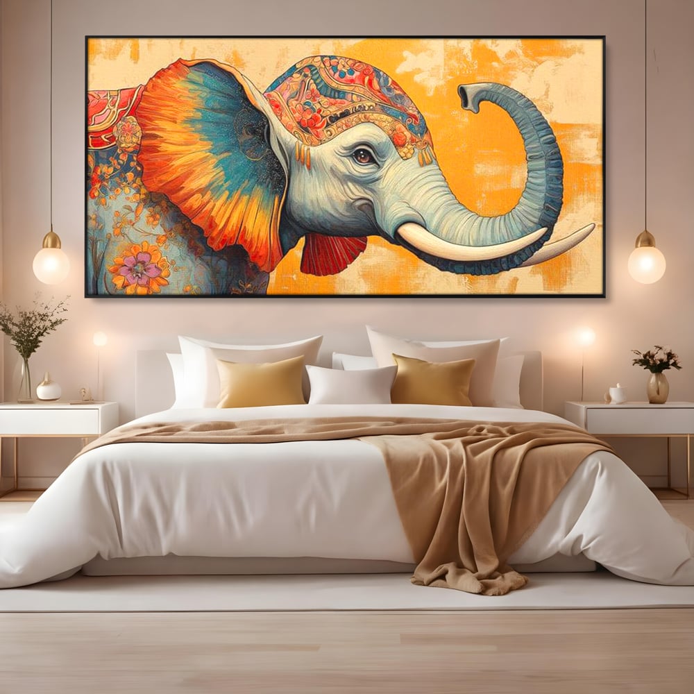 Leinwand Premium Canvas Wandkunst, LuxCanva® M1316, Orientalische Geschichte, Floral, Harmonie, Orientalisch, Ethnisch, Ohren, Elefant, Profil, Wandkunst, Abstrakt, Büro, Wohnzimmer, Kinderzimmer
