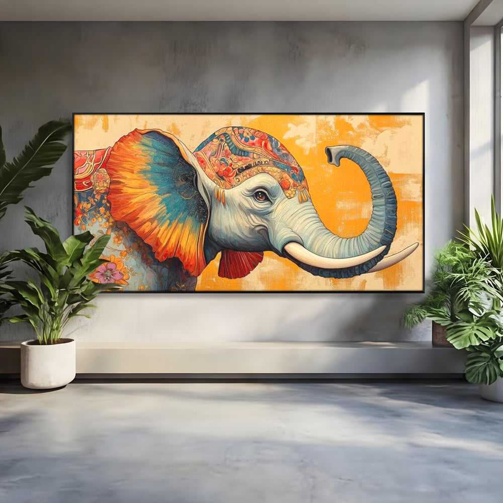 Leinwand Premium Canvas Wandkunst, LuxCanva® M1316, Orientalische Geschichte, Floral, Harmonie, Orientalisch, Ethnisch, Ohren, Elefant, Profil, Wandkunst, Abstrakt, Büro, Wohnzimmer, Kinderzimmer