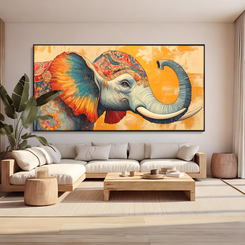 Leinwand Premium Canvas Wandkunst, LuxCanva® M1316, Orientalische Geschichte, Floral, Harmonie, Orientalisch, Ethnisch, Ohren, Elefant, Profil, Wandkunst, Abstrakt, Büro, Wohnzimmer, Kinderzimmer