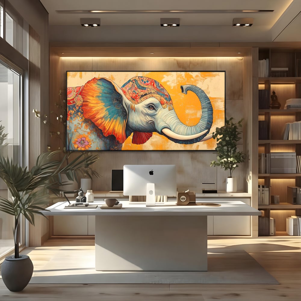 Leinwand Premium Canvas Wandkunst, LuxCanva® M1316, Orientalische Geschichte, Floral, Harmonie, Orientalisch, Ethnisch, Ohren, Elefant, Profil, Wandkunst, Abstrakt, Büro, Wohnzimmer, Kinderzimmer