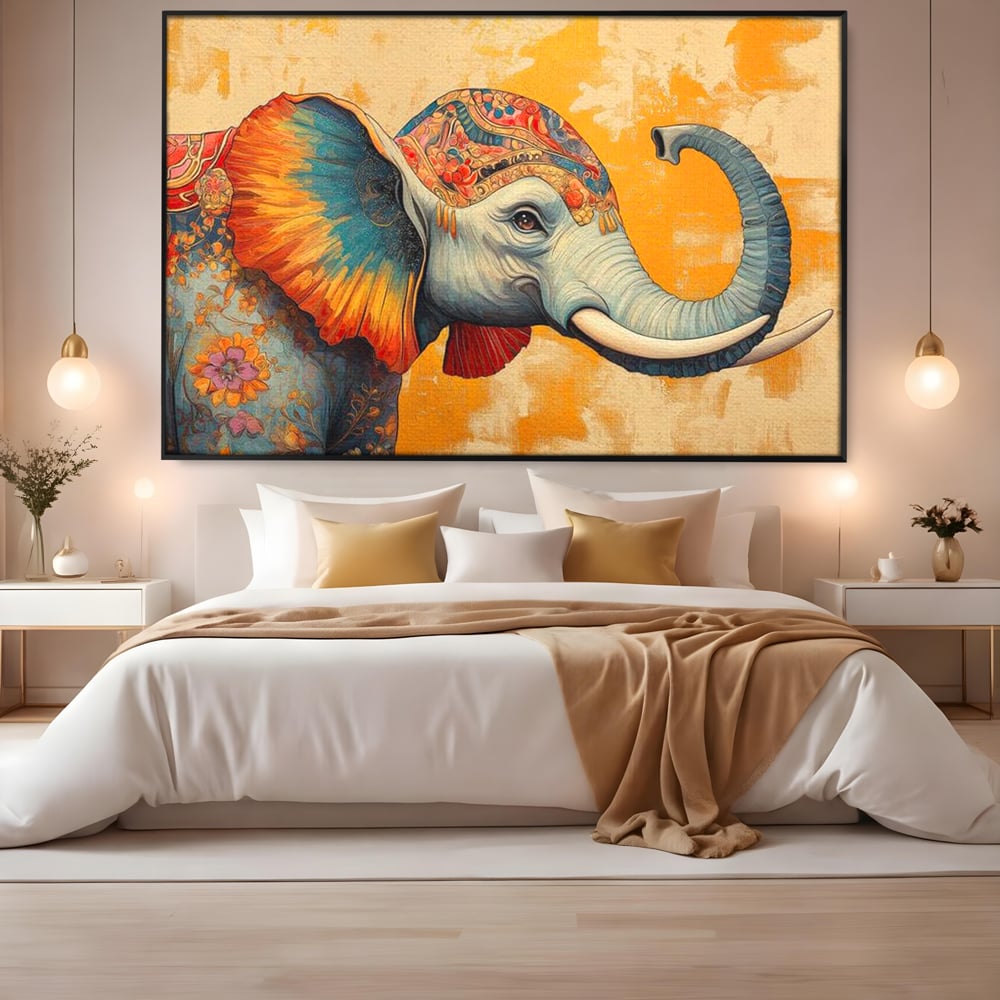Leinwand Premium Canvas Wandkunst, LuxCanva® M1316, Orientalische Geschichte, Floral, Harmonie, Orientalisch, Ethnisch, Ohren, Elefant, Profil, Wandkunst, Abstrakt, Büro, Wohnzimmer, Kinderzimmer
