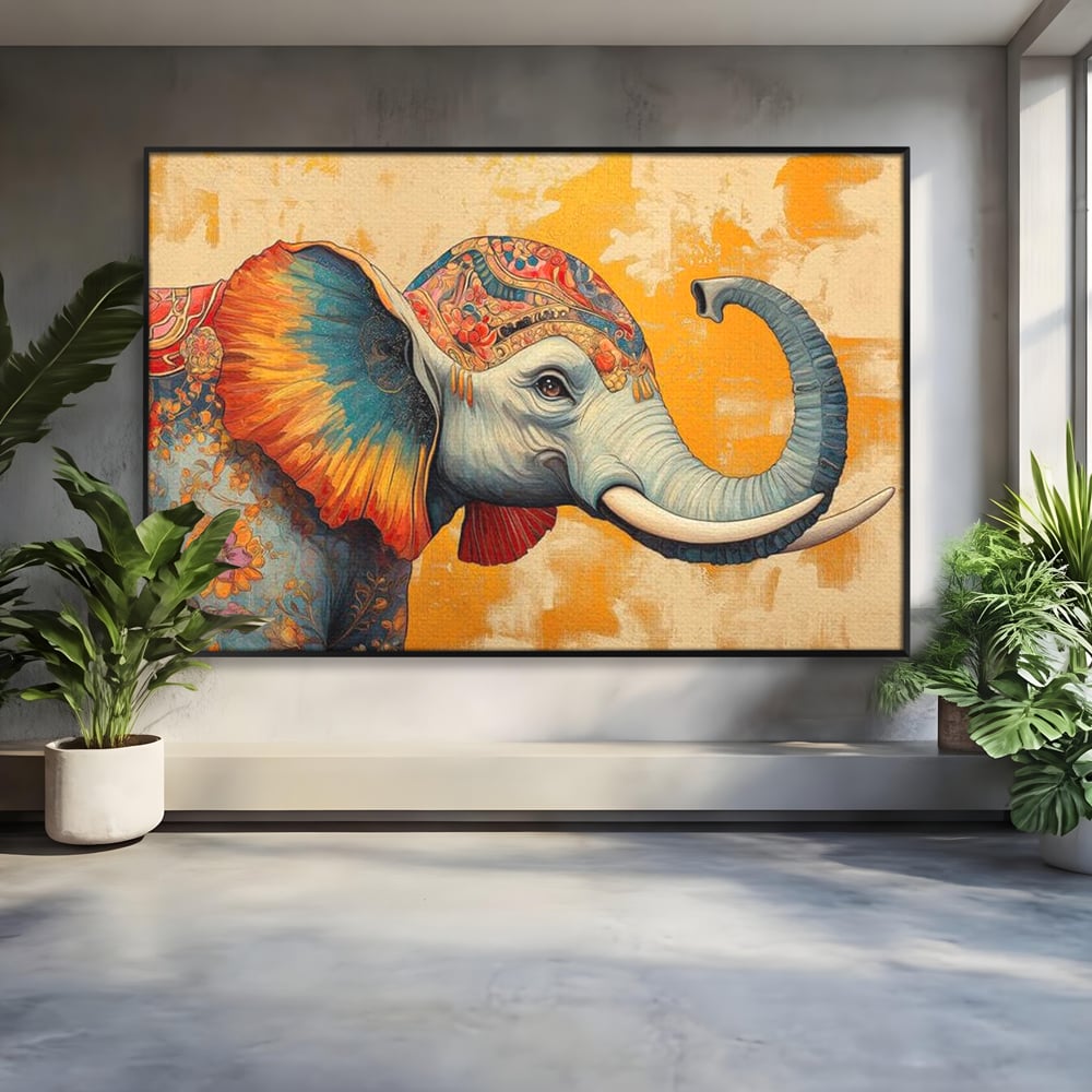 Leinwand Premium Canvas Wandkunst, LuxCanva® M1316, Orientalische Geschichte, Floral, Harmonie, Orientalisch, Ethnisch, Ohren, Elefant, Profil, Wandkunst, Abstrakt, Büro, Wohnzimmer, Kinderzimmer