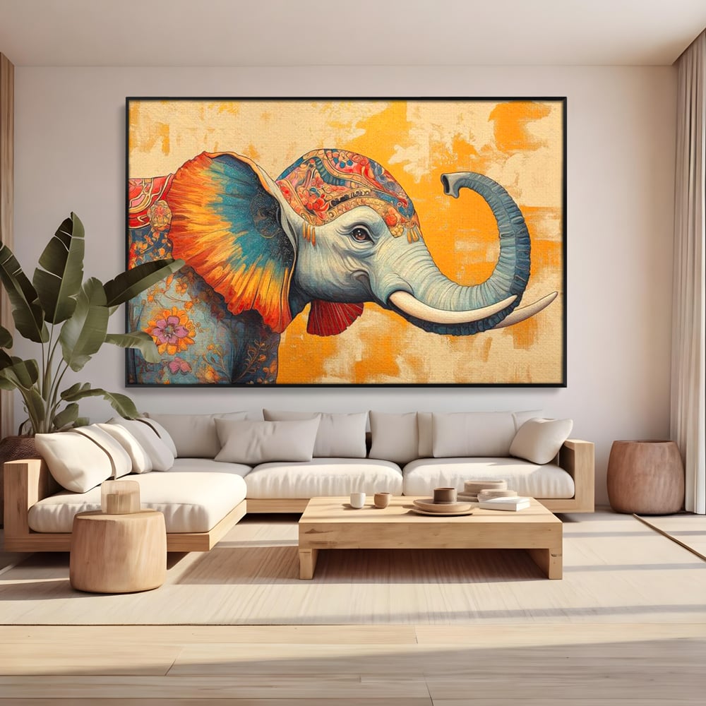 Leinwand Premium Canvas Wandkunst, LuxCanva® M1316, Orientalische Geschichte, Floral, Harmonie, Orientalisch, Ethnisch, Ohren, Elefant, Profil, Wandkunst, Abstrakt, Büro, Wohnzimmer, Kinderzimmer