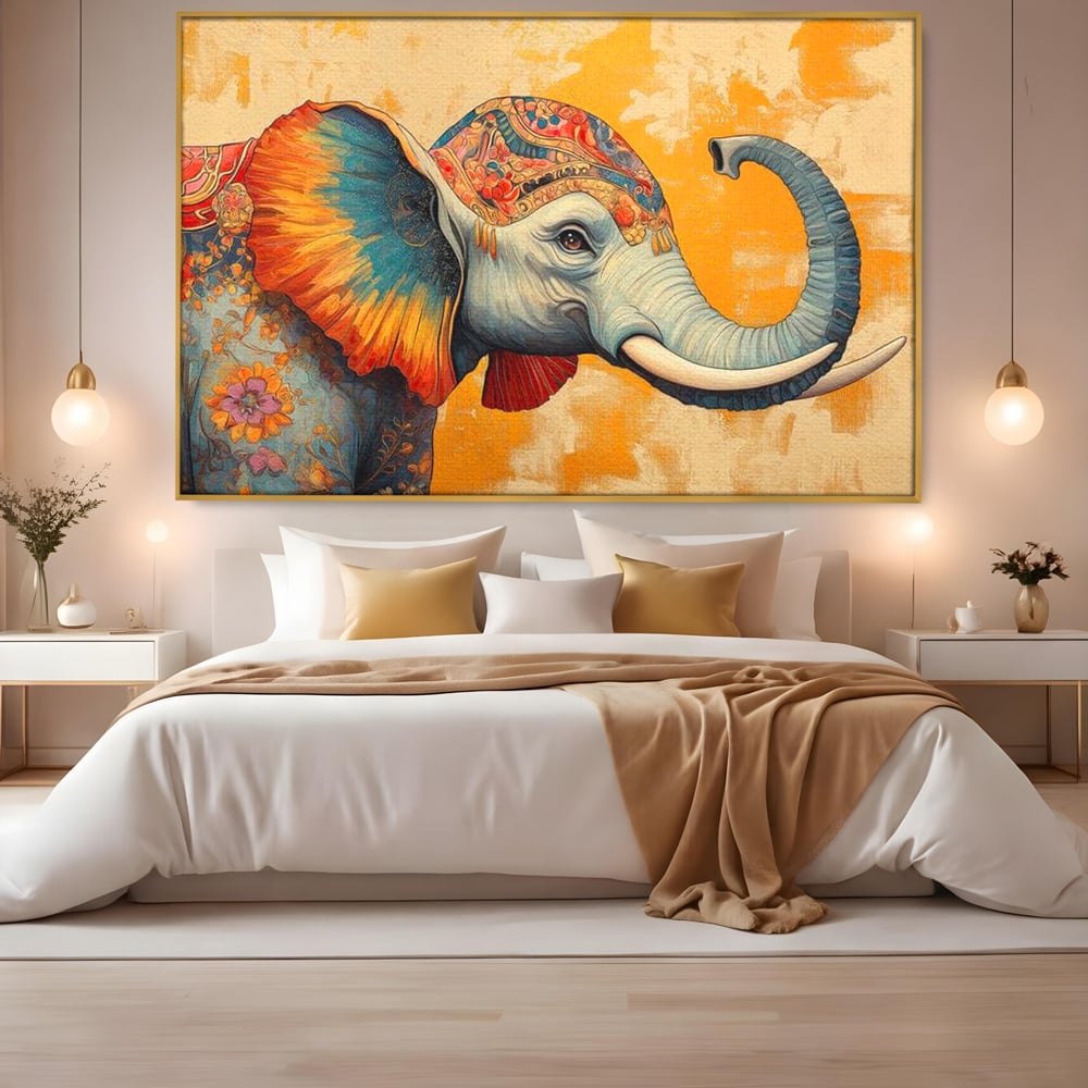 Leinwand Premium Canvas Wandkunst, LuxCanva® M1316, Orientalische Geschichte, Floral, Harmonie, Orientalisch, Ethnisch, Ohren, Elefant, Profil, Wandkunst, Abstrakt, Büro, Wohnzimmer, Kinderzimmer